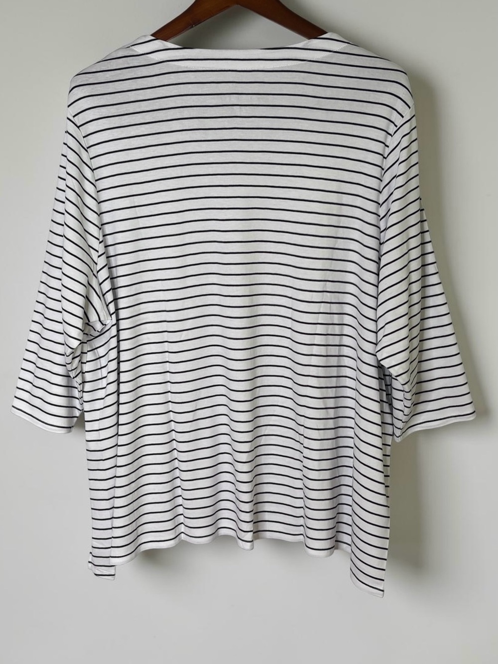 NWT J Jill Pima Cotton 3/4 Sleeve V-Neck Striped Tee Top White Midnight Blue 4X - Picture 2 of 9